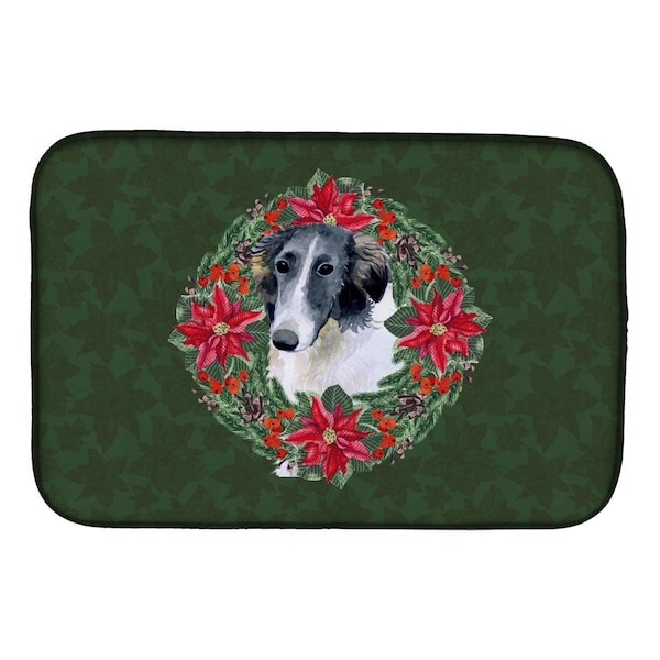 Carolines Treasures Borzoi Poinsetta Wreath Dish Drying Mat - CK1538DDM