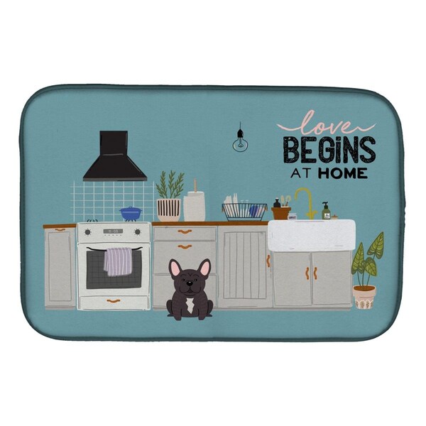 Carolines Treasures 14 x 21 in. Brindle French Bulldog Kitchen Scene Dish Drying Mat - CK7713DDM