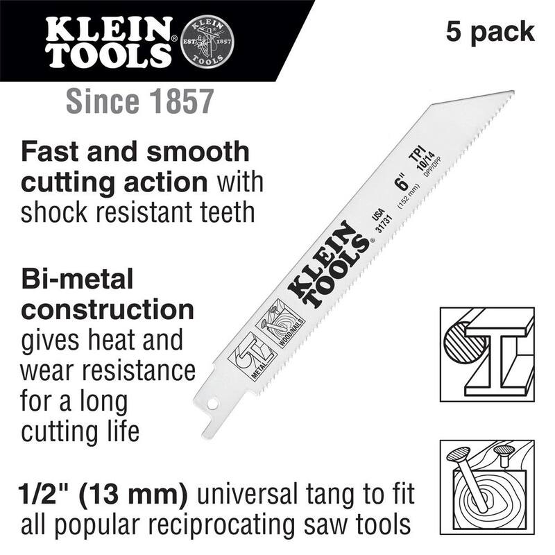 Hojas de sierra reciproca Klein Tools 10/14 TPI, 8 pulgadas, paquete de 5 - 31741