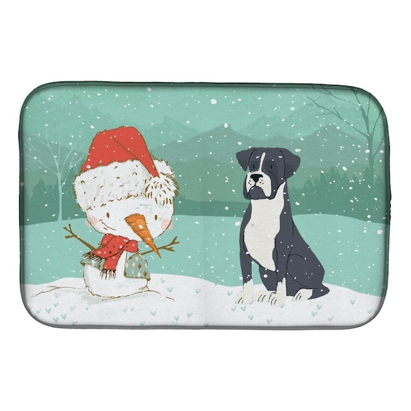 Carolines Treasures Black Boxer & Snowman Christmas Dish Drying Mat - CK2035DDM