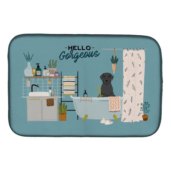 Carolines Treasures 14 x 21 in. Giant Schnauzer in Bathtub Dish Drying Mat - CK7488DDM