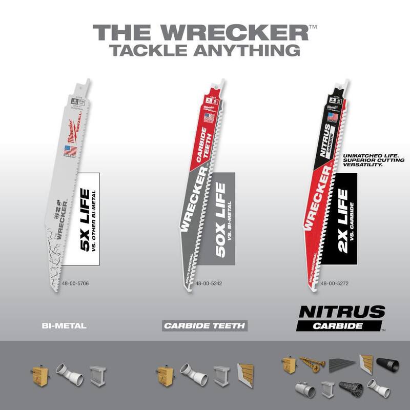 Milwaukee 9 pulgadas 7/11 TPI WRECKER Demo Hojas multiusos para varios materiales y 6 pulgadas 6 TPI WRECKER Hoja SAWZALL para corte de varios materiales con carburo (paquete de 6) - 48-00-5706-48-00-5241