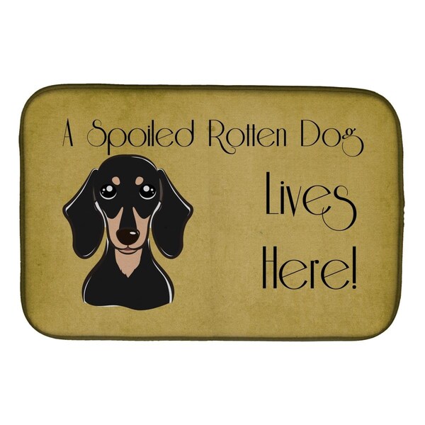 Carolines Treasures Smooth Black & Tan Dachshund Spoiled Dog Lives Here Dish Drying Mat - BB1463DDM