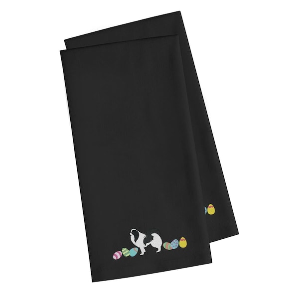 Carolines Treasures Japanese Chin Easter Black Embroidered Kitchen Towel - CK1658BKTWE