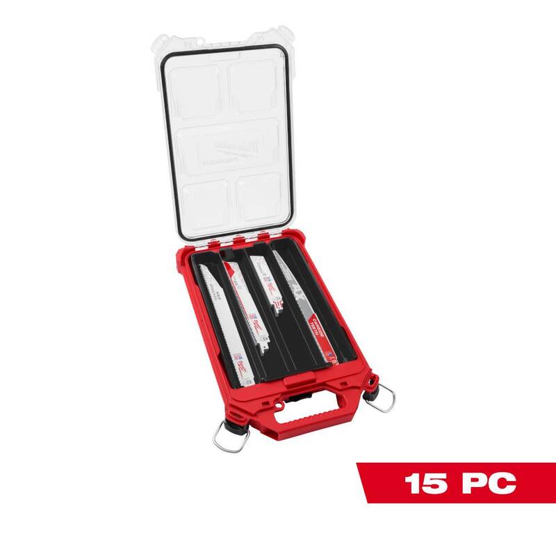 Milwaukee SAWZALL 9 pulgadas 8 TPI Juego de hojas de sierra reciproca Metal Cutting NITRUS Torch PACKOUT Kit (paquete de 15 piezas) - 49-22-5641