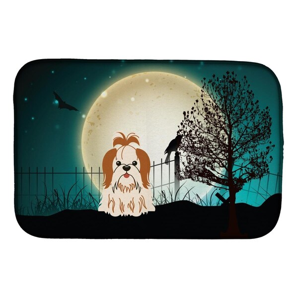 Carolines Treasures Halloween Scary Shih Tzu Red White Dish Drying Mat - BB2277DDM