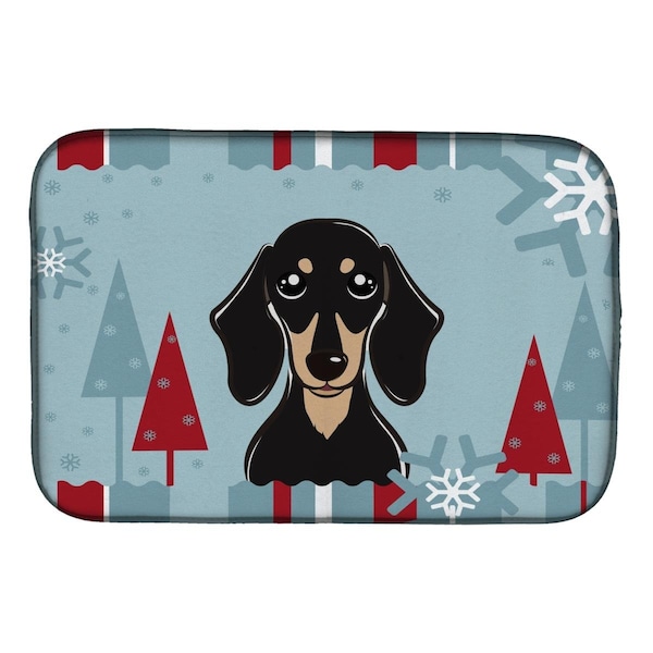 Carolines Treasures Winter Holiday Smooth Black & Tan Dachshund Dish Drying Mat - BB1711DDM