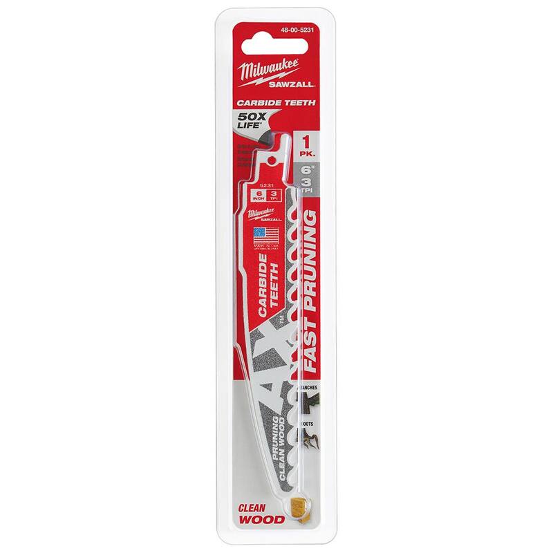 Hoja de sierra SAWZALL para podar de 6 pulgadas con dientes de carburo de 3 TPI para corte de madera (paquete de 1) - 48-00-5231