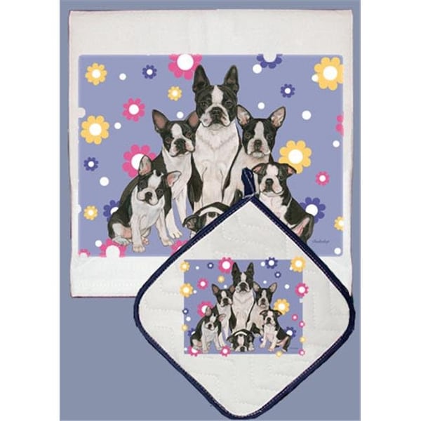 Pipsqueak Productions Pipsqueak Productions DP542 Dish Towel and Pot Holder Set - Boston Terrier Family - DP542