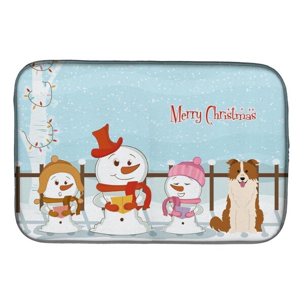 Carolines Treasures Merry Christmas Carolers Border Collie Red White Dish Drying Mat - BB2450DDM