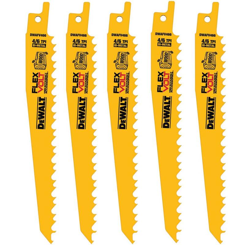 Juego de 5 hojas de sierra de vaivén bimetálicas DEWALT FLEXVOLT de 6 pulgadas y 6 TPI - DWAFV466