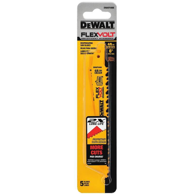Juego de 5 hojas de sierra de vaivén bimetálicas DEWALT FLEXVOLT de 6 pulgadas y 6 TPI - DWAFV466