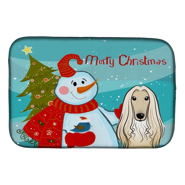 Carolines Treasures Snowman With Afghan Hound Dish Drying Mat - BB1864DDM