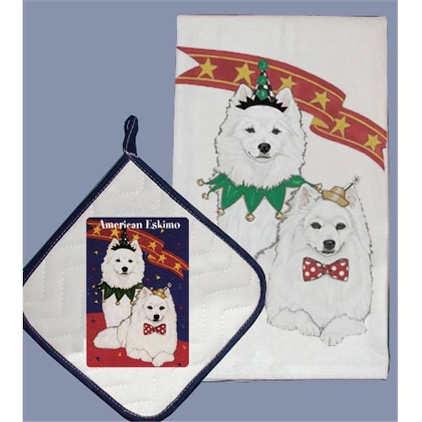 Pipsqueak Productions Pipsqueak Productions DP918 Dish Towel and Pot Holder Set - American Eskimo - DP918
