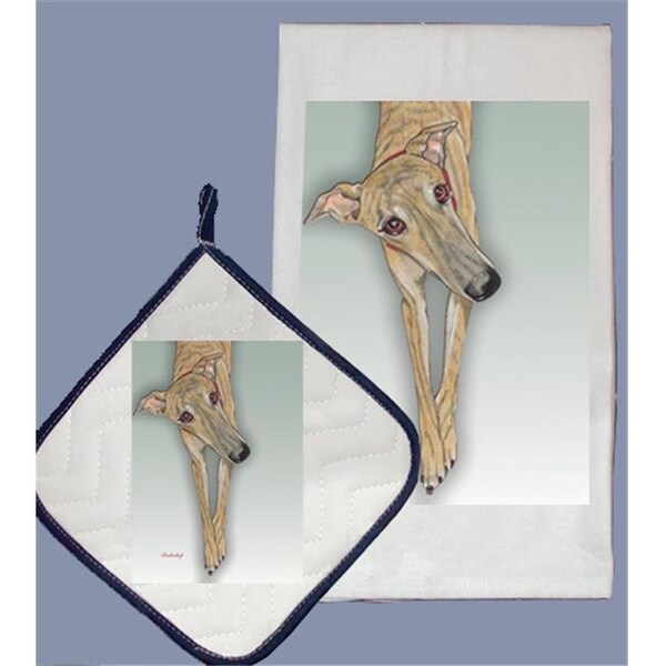 Pipsqueak Productions Pipsqueak Productions DP518 Dish Towel and Pot Holder Set - Greyhound Brindle - DP518