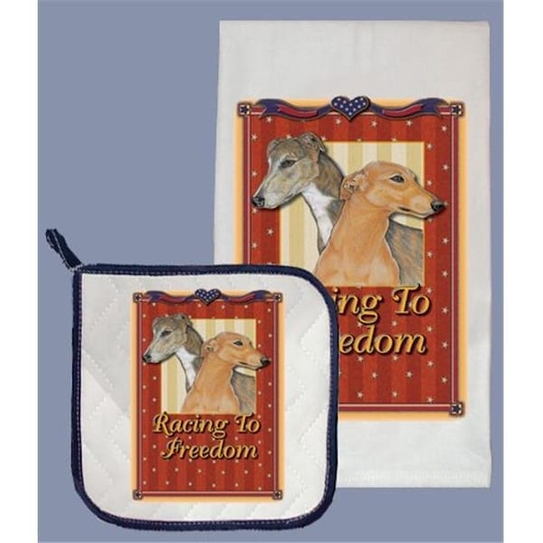 Pipsqueak Productions Pipsqueak Productions DP972PET Greyhound Dish Towel And Pot Holder Set - DP972PET
