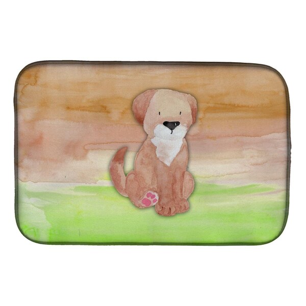 Carolines Treasures Dog Green & Brown Watercolor Dish Drying Mat - BB7360DDM