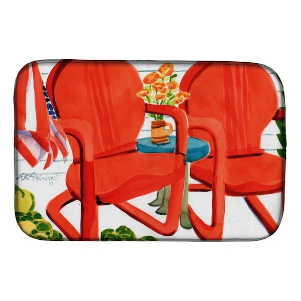 Carolines Treasures Red Chairs Patio View Dish Drying Mat - 6140DDM