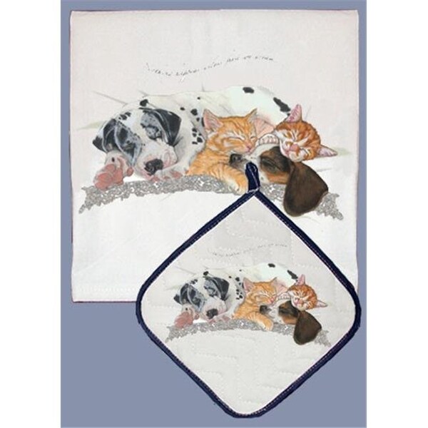 Pipsqueak Productions Pipsqueak Productions DP534 Dog with Cat Dish Towel And Pot Holder Set - DP534