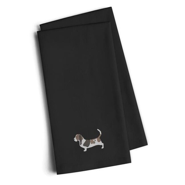 Carolines Treasures Carolines Treasures BB3402BKTWE Basset Hound Black Embroidered Kitchen Towel; Set of 2 - BB3402BKTWE
