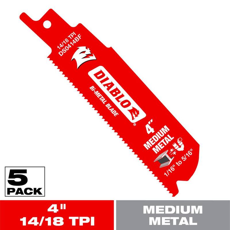 Hoja de sierra reciproca bimetálica DIABLO 4 in. 14/18 TPI para metal mediano - DS0414BF5