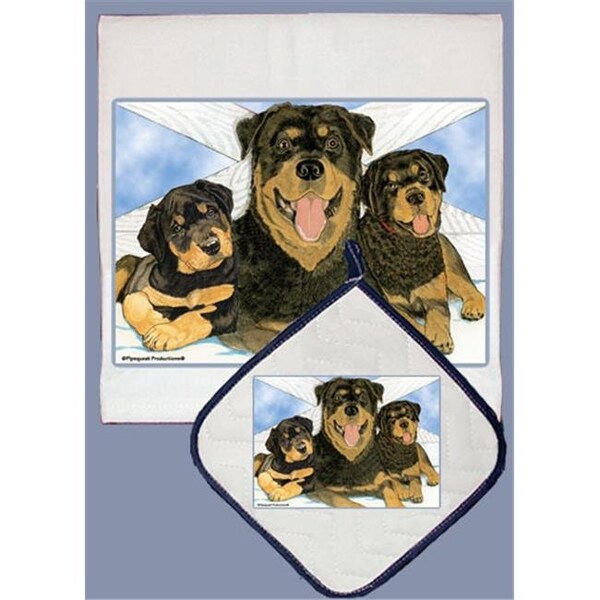 Pipsqueak Productions Pipsqueak Productions DP473 Dish Towel and Pot Holder Set - Rottweiler - DP473