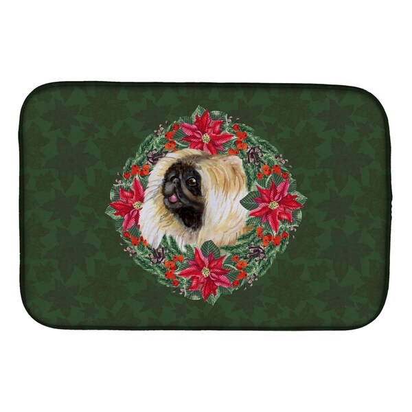 Carolines Treasures Pekingese Poinsetta Wreath Dish Drying Mat - CK1547DDM