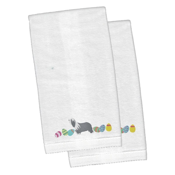 Carolines Treasures Bearded Collie Easter White Embroidered Plush Hand Towel - CK1605KTEMB