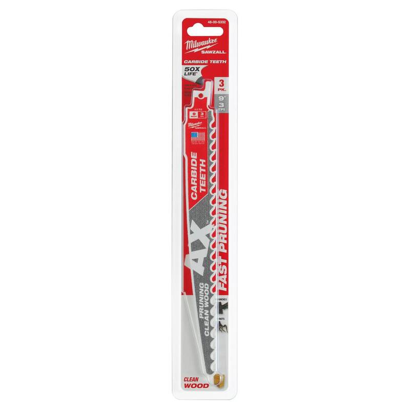 Juego de cuchillas para sierra de vaivén bimetálicas Milwaukee SAWZALL de 9 pulgadas y 3 TPI para cortar madera y metal incrustado con clavos (35 piezas) - 48-00-5332-49-22-1132