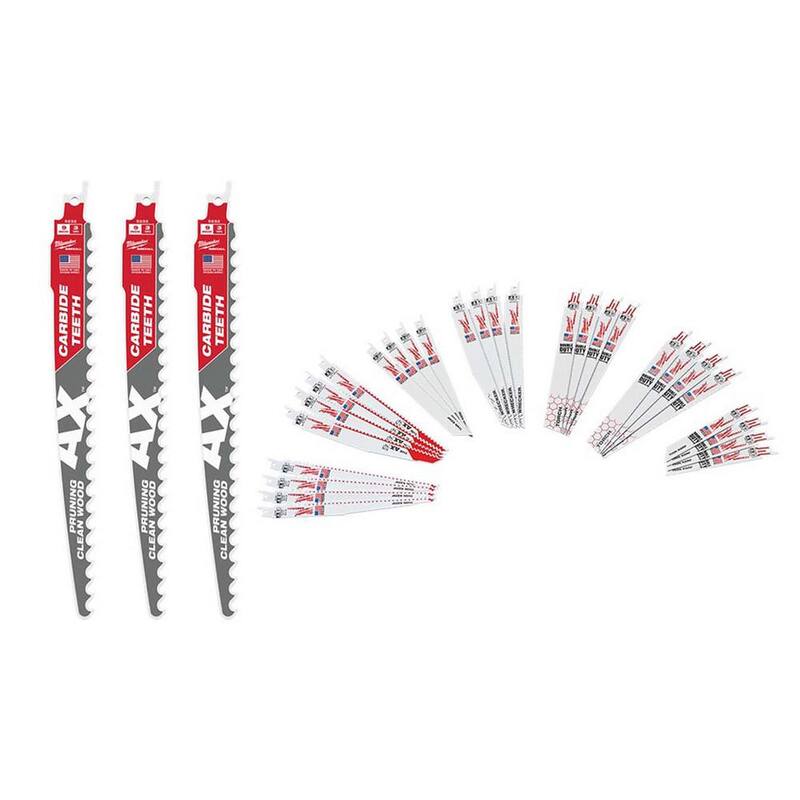 Juego de cuchillas para sierra de vaivén bimetálicas Milwaukee SAWZALL de 9 pulgadas y 3 TPI para cortar madera y metal incrustado con clavos (35 piezas) - 48-00-5332-49-22-1132