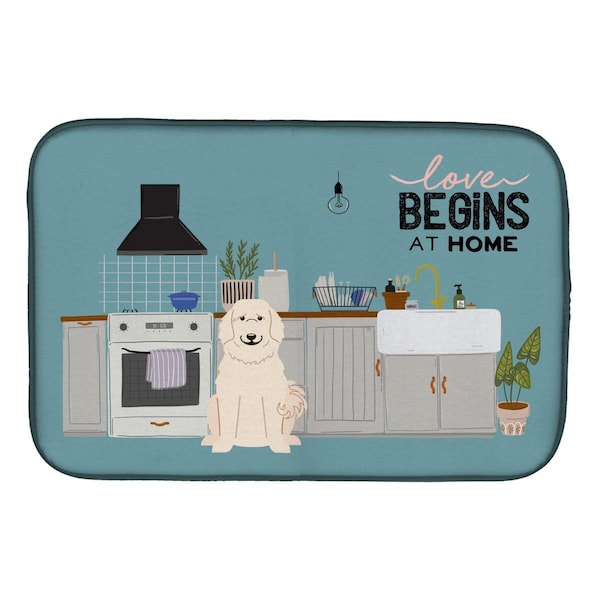 Carolines Treasures 14 x 21 in. Great Pyrenese Kitchen Scene Dish Drying Mat - CK7787DDM
