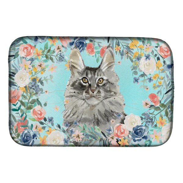 Carolines Treasures Maine Coon Spring Flowers Dish Drying Mat - CK3393DDM