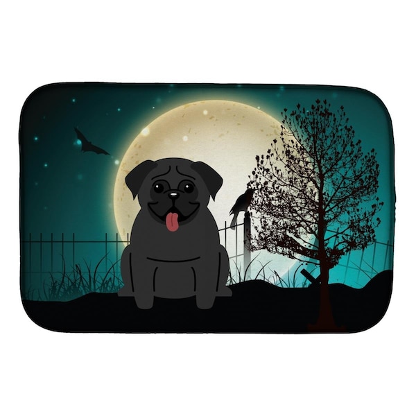 Carolines Treasures Halloween Scary Pug Black Dish Drying Mat - BB2196DDM