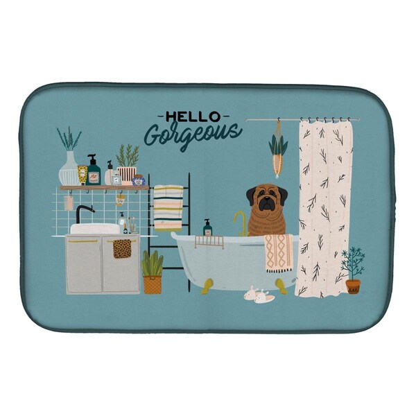 Carolines Treasures 14 x 21 in. Brindle Mastiff in Bathtub Dish Drying Mat - CK7437DDM