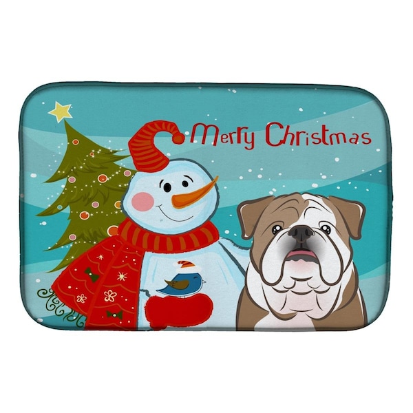 Carolines Treasures Snowman With English Bulldog Dish Drying Mat - BB1839DDM