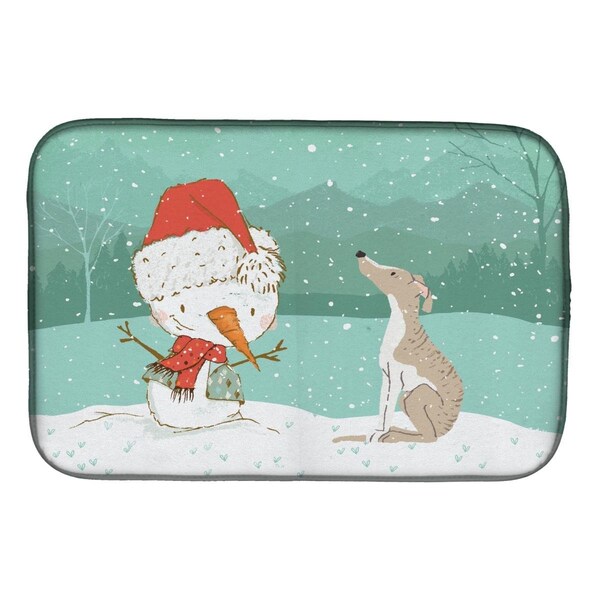 Carolines Treasures Whippet Snowman Christmas Dish Drying Mat - CK2079DDM