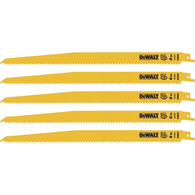 Cuchilla de sierra reciproca bi-metal de 12 pulgadas y 6 TPI con respaldo cónico (paquete de 5) - DW4804