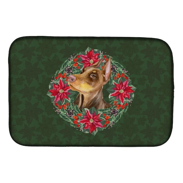 Carolines Treasures Doberman Pinscher Poinsetta Wreath Dish Drying Mat - CK1575DDM