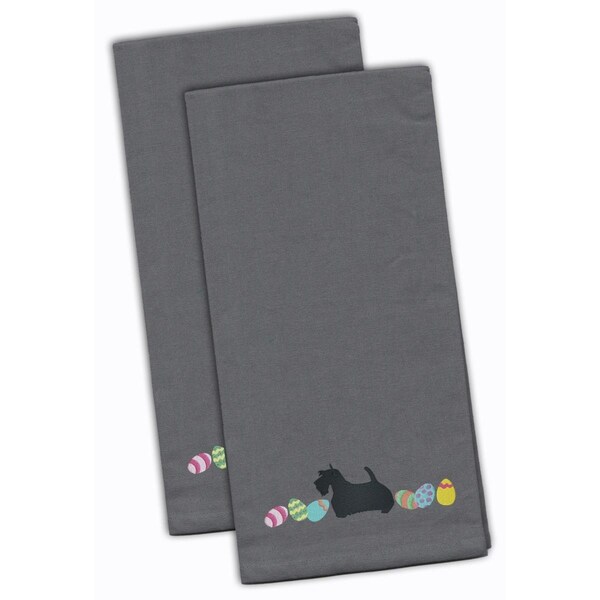 Carolines Treasures Scottish Terrier Easter Gray Embroidered Kitchen Towel - CK1683GYTWE