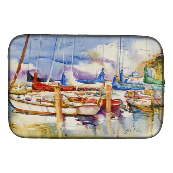 Carolines Treasures End Stall Sailboats Dish Drying Mat - JMK1049DDM