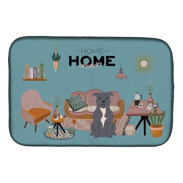 Carolines Treasures 14 x 21 in. Blue Staffordshire Bull Terrier Sweet Home Dish Drying Mat - CK7891DDM