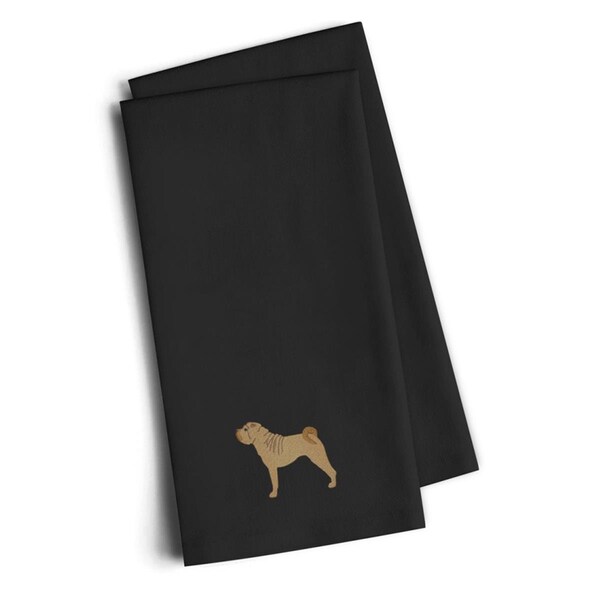 Carolines Treasures Shar Pei Merry Black Embroidered Kitchen Towel, Set of 2 - BB3452BKTWE
