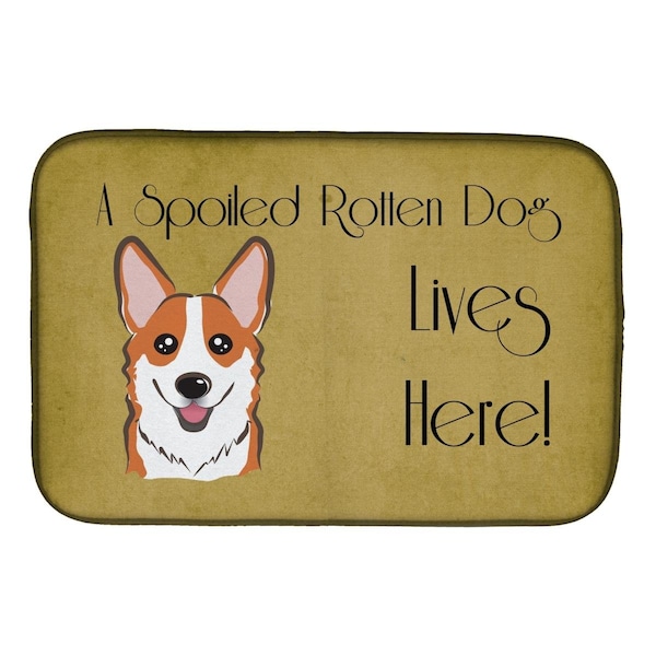 Carolines Treasures Red Corgi Spoiled Dog Lives Here Dish Drying Mat - BB1502DDM