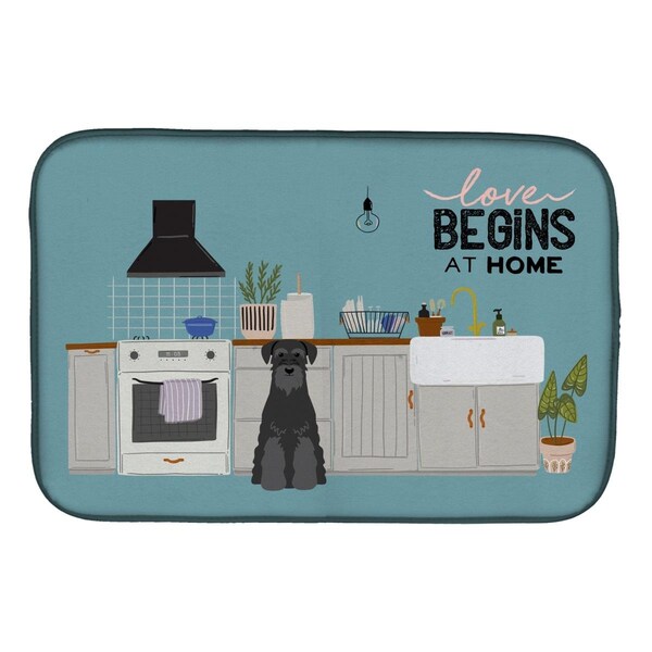 Carolines Treasures 14 x 21 in. Black Standard Schnauzer Kitchen Scene Dish Drying Mat - CK7736DDM