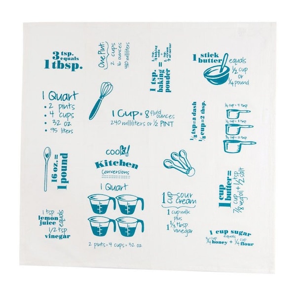 Kay Dee Kay Dee Cooks Kitchen Teal Cotton Conversions & Equivalents Krinkle Flour Sack Towel 1 pk - R3213