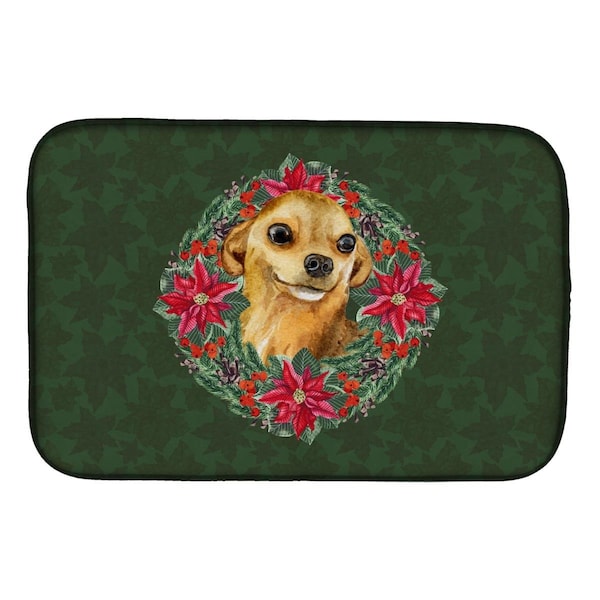 Carolines Treasures Chihuahua Poinsetta Wreath Dish Drying Mat - CK1524DDM
