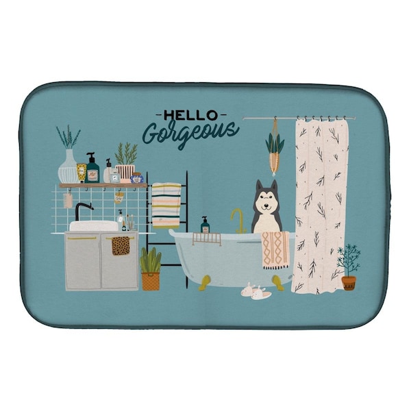 Carolines Treasures 14 x 21 in. West Siberian Laika Spitz in Bathtub Dish Drying Mat - CK7447DDM
