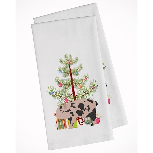 Carolines Treasures Mini Miniature Pig Christmas White Kitchen Towel, 2PK - BB9302WTKT