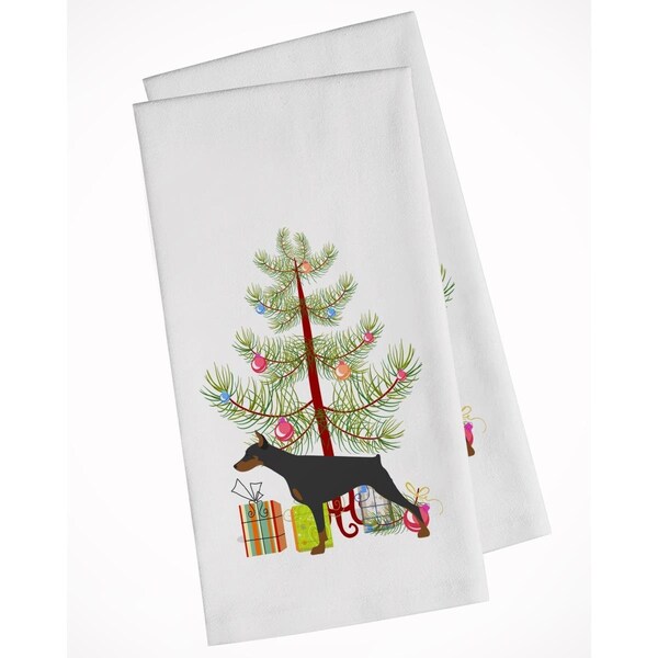 Carolines Treasures Doberman Pinscher Merry Christmas Tree White Kitchen Towel, 2PK - BB2978WTKT