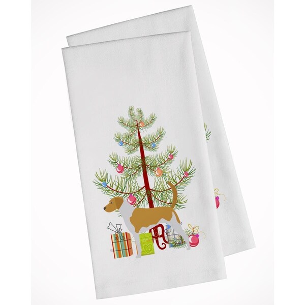 Carolines Treasures American Foxhound Merry Christmas Tree White Kitchen Towel, 2PK - BB2916WTKT